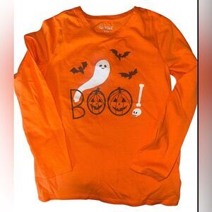 Cat & Jack Orange Halloween Shirt with Ghost and Bats. Size 7/8. NWOT.